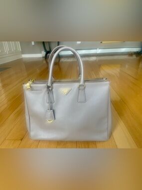 Authentic Prada Galleria Saffiano Leather Tote grey gold hardware.